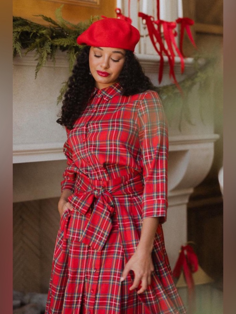 Ivy City Co Red Plaid Shirt with Navy & Yellow Accents
